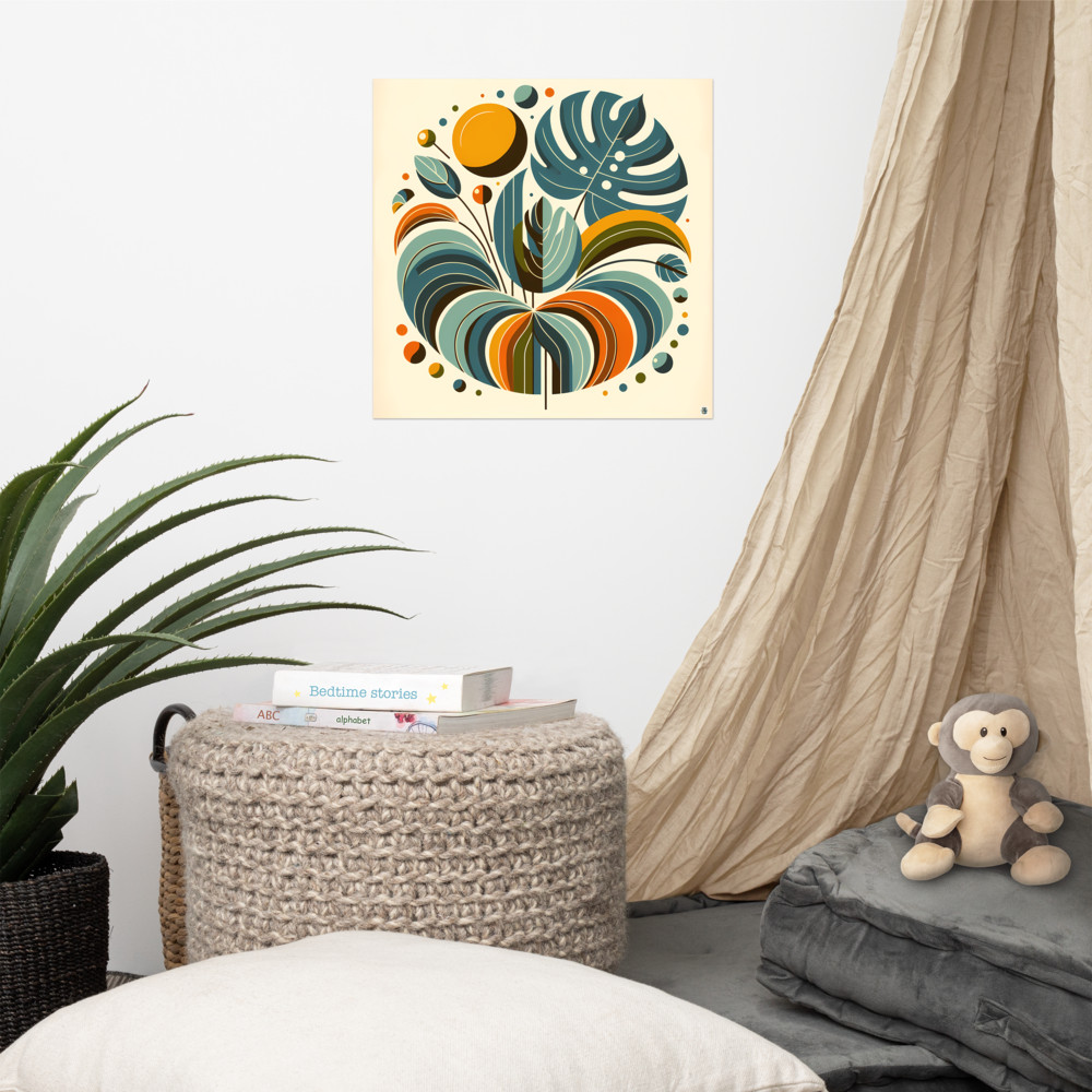 Stylised Botanical Leaves in Teal and Orange