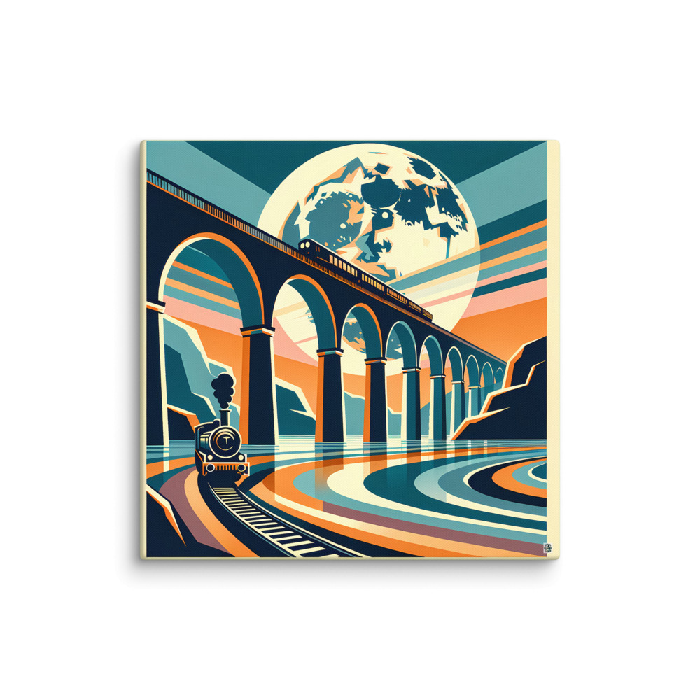 Moonlit Viaduct Train — Canvas Print