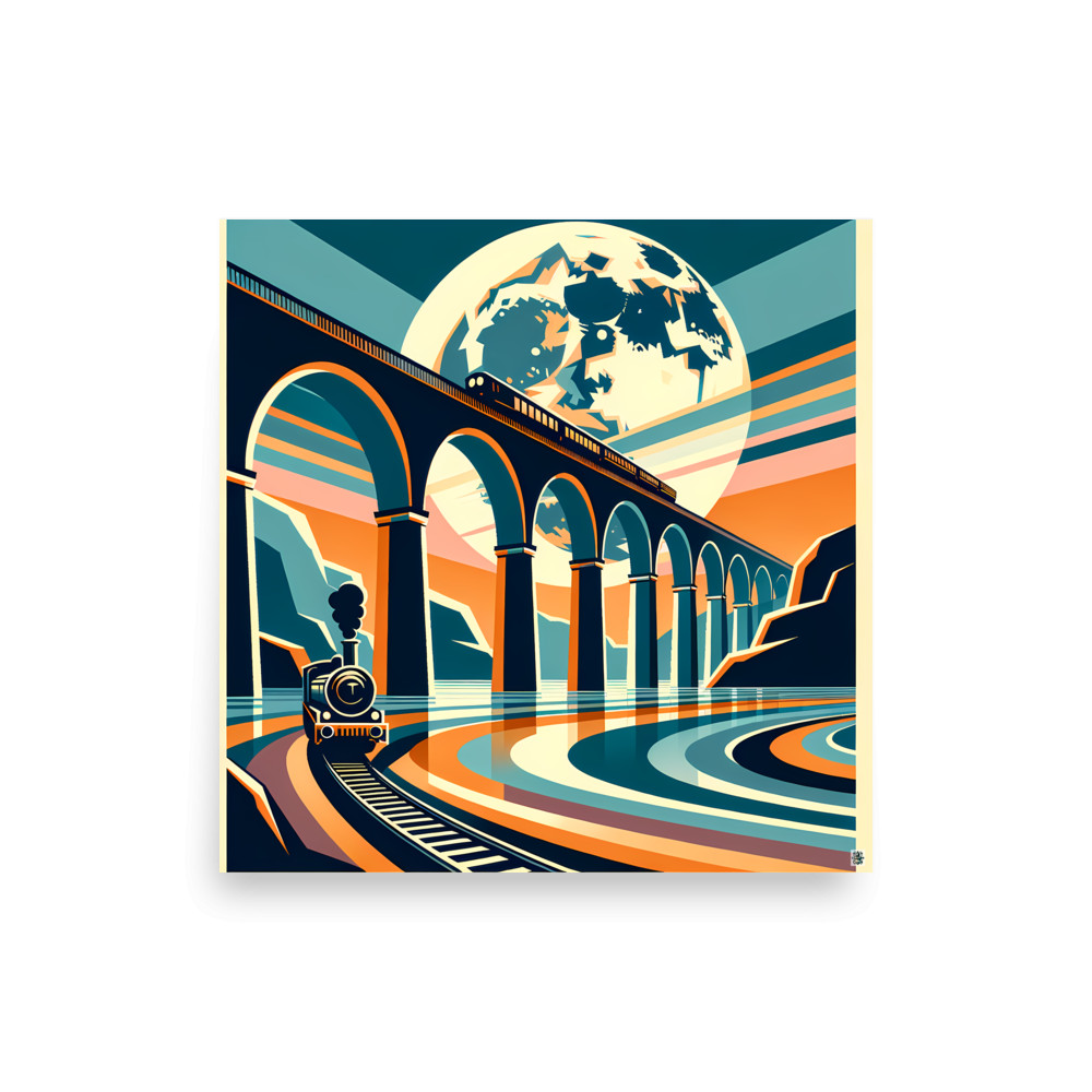 Moonlit Viaduct Train — Art Print