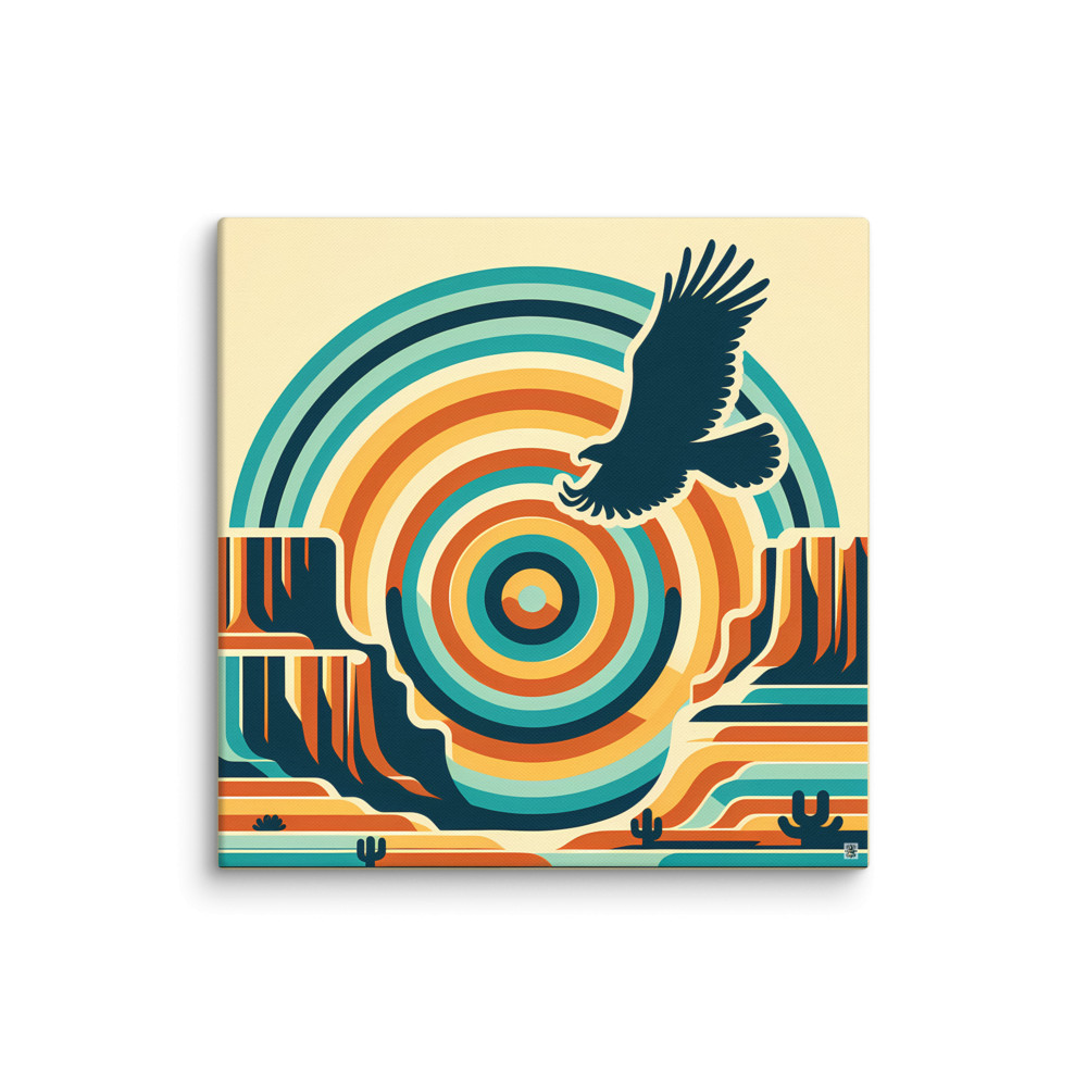 Soaring Eagle Over Retro Canyon Rings — Canvas Print