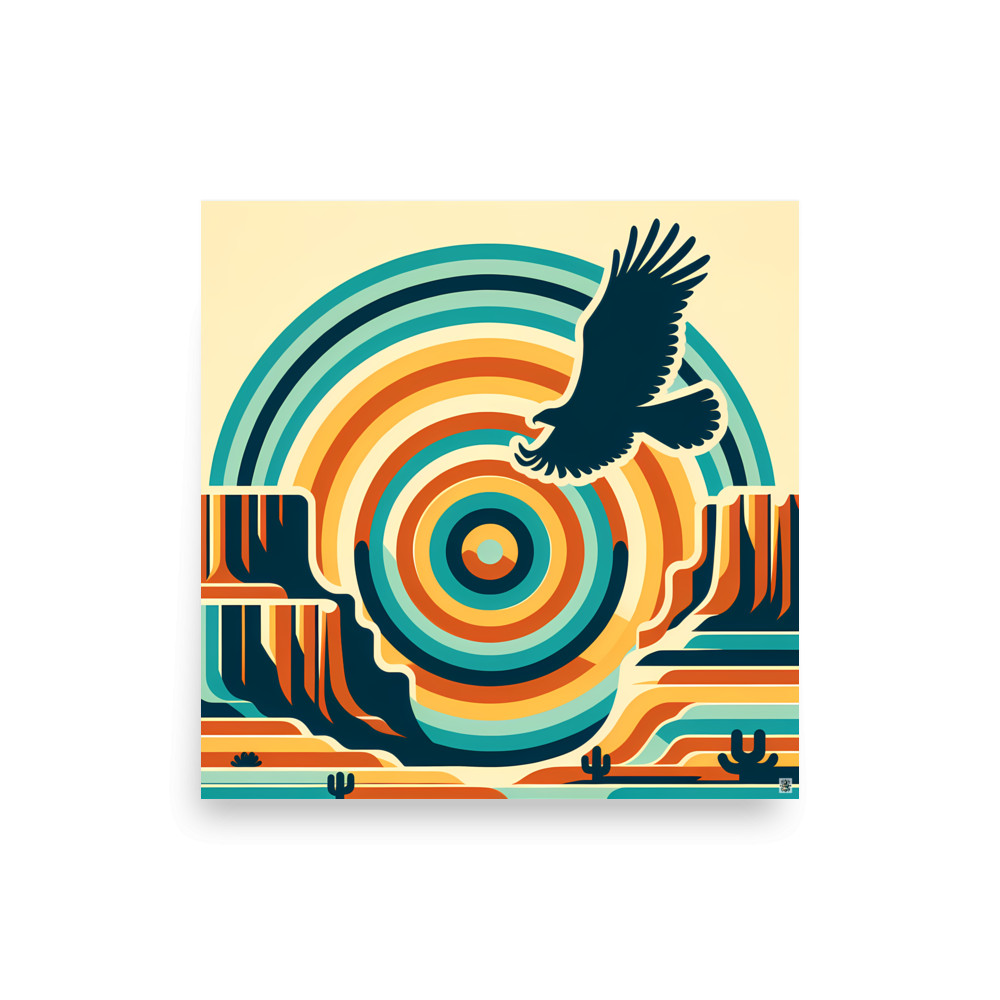 Soaring Eagle Over Retro Canyon Rings — Art Print