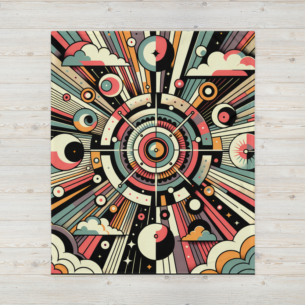 Retro Geometric Space Scene with Clouds