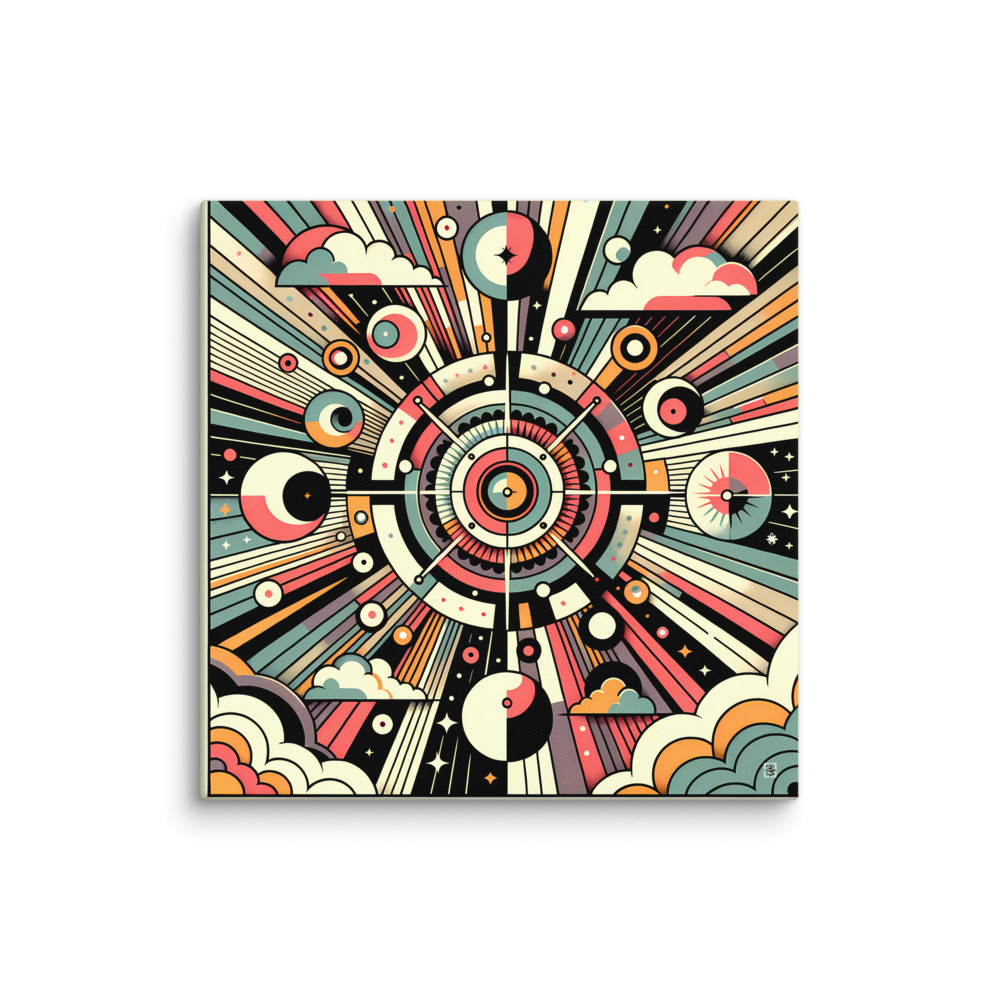 Retro Geometric Space Scene with Clouds — Canvas Print