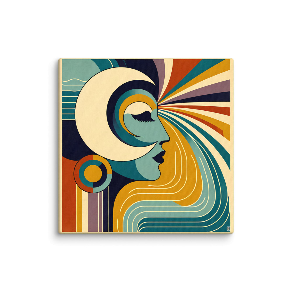 Retro abstract portrait with sunburst lines — Canvas Print