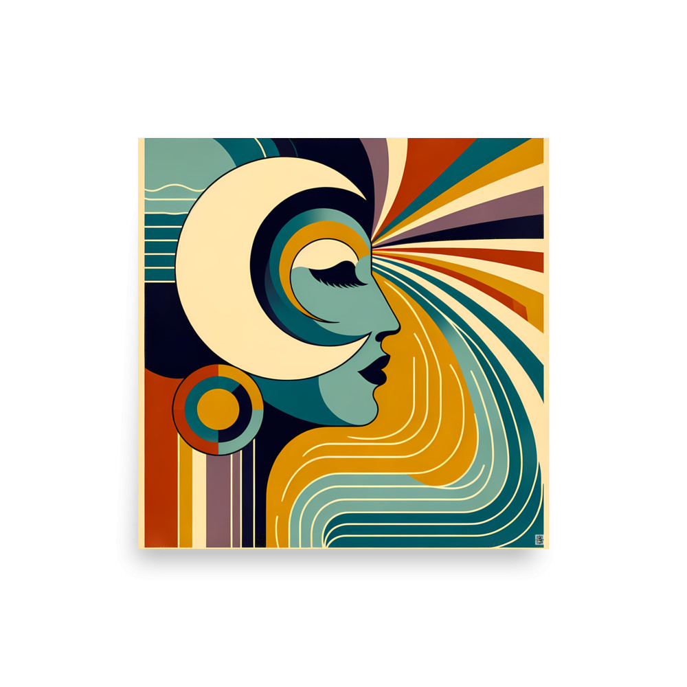 Retro abstract portrait with sunburst lines — Art Print