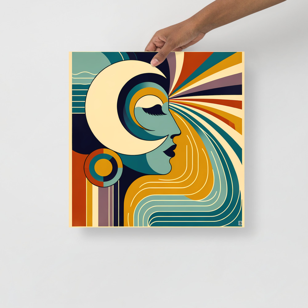 Retro abstract portrait with sunburst lines