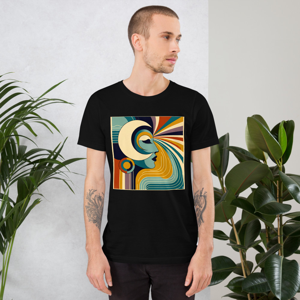Retro abstract portrait with sunburst lines