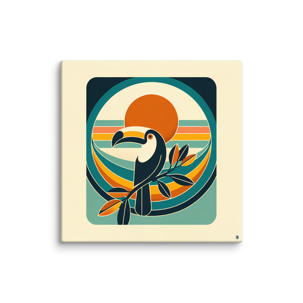 Retro Toucan Sunset in Teal and Orange — Canvas Print