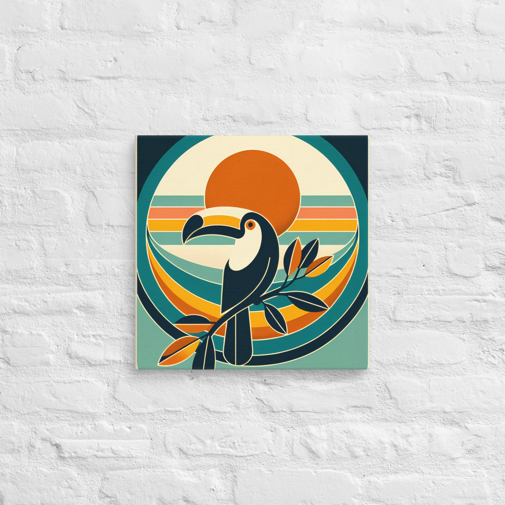 Retro Toucan Sunset in Teal and Orange
