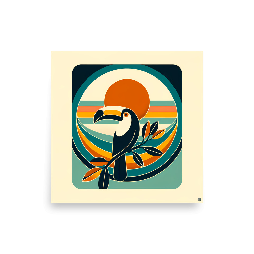Retro Toucan Sunset in Teal and Orange — Art Print