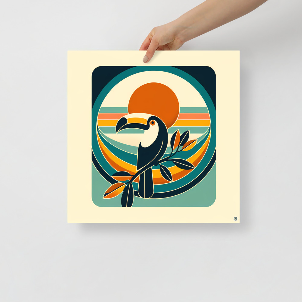 Retro Toucan Sunset in Teal and Orange