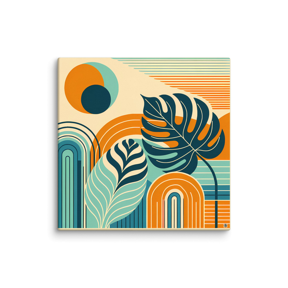 Geometric Tropical Leaves with Arches and Stripes — Canvas Print
