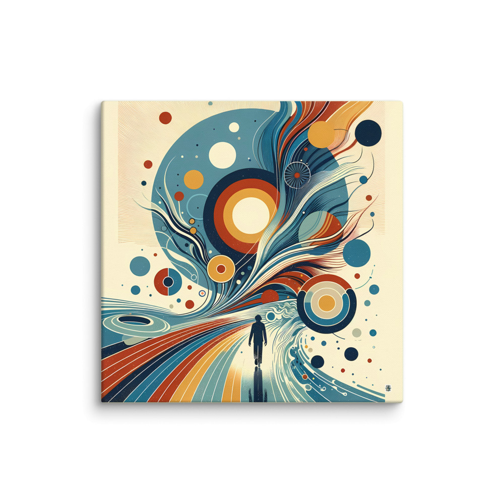 Retro Abstract Cosmic Swirls with Silhouette Figure — Canvas Print