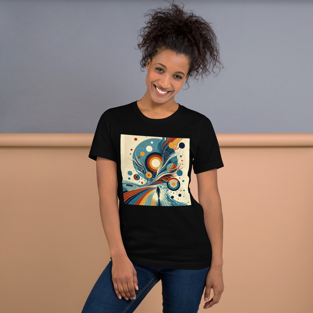 Retro Abstract Cosmic Swirls with Silhouette Figure