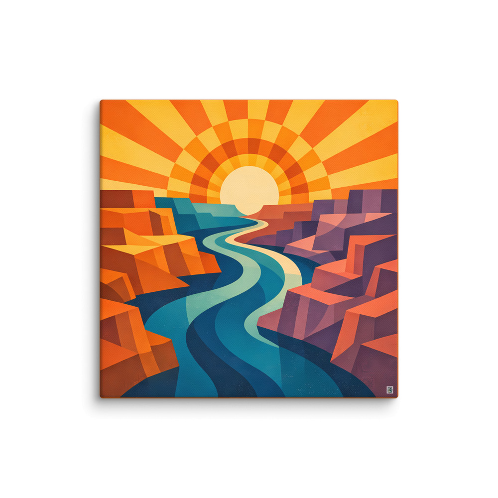 Geometric Canyon River Sunset — Canvas Print