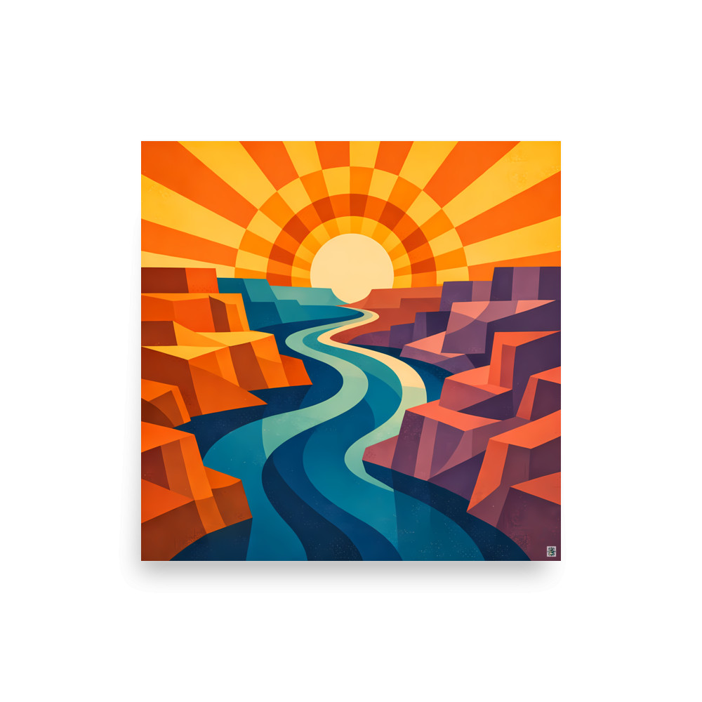 Geometric Canyon River Sunset — Art Print