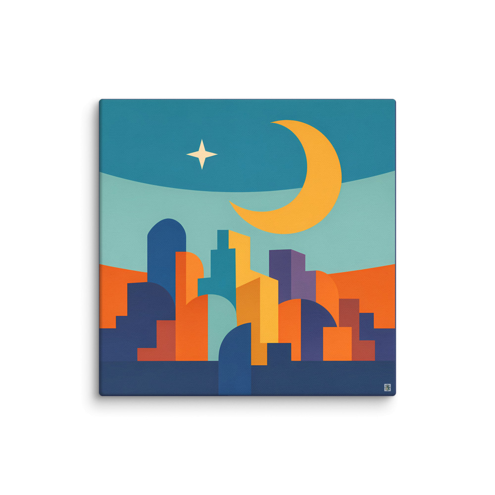 Crescent Moon Geometric Cityscape — Canvas Print
