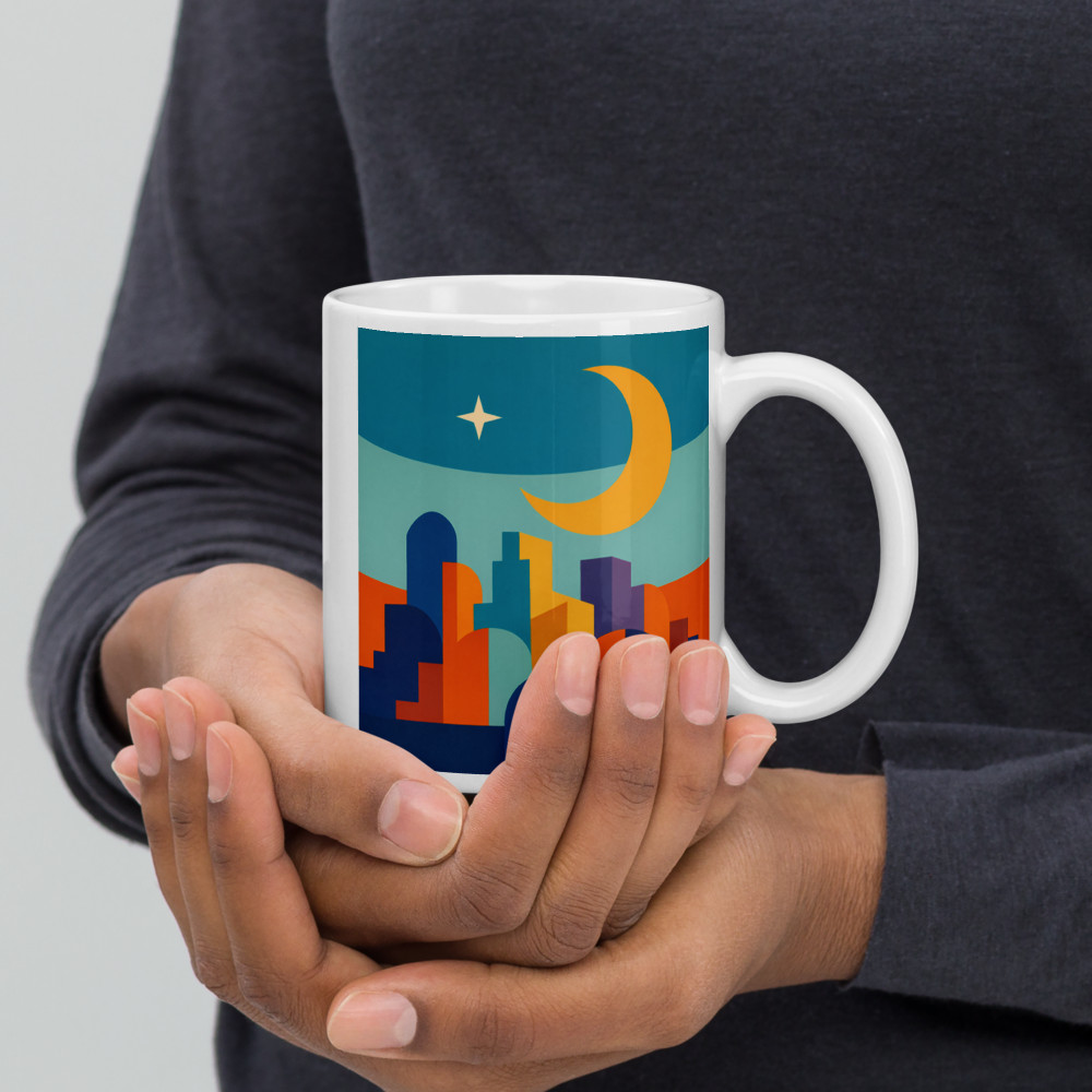 Crescent Moon Geometric Cityscape