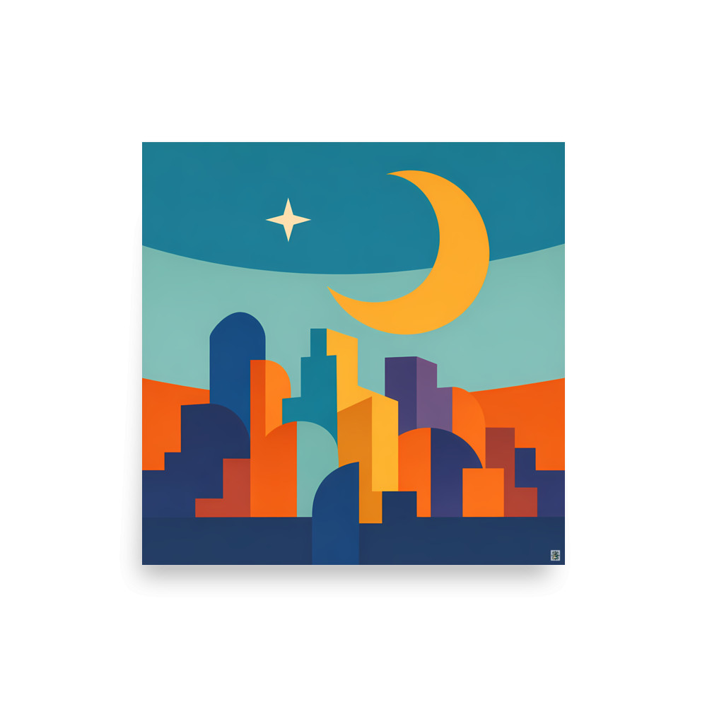 Crescent Moon Geometric Cityscape — Art Print
