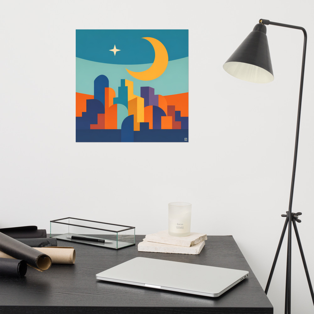Crescent Moon Geometric Cityscape