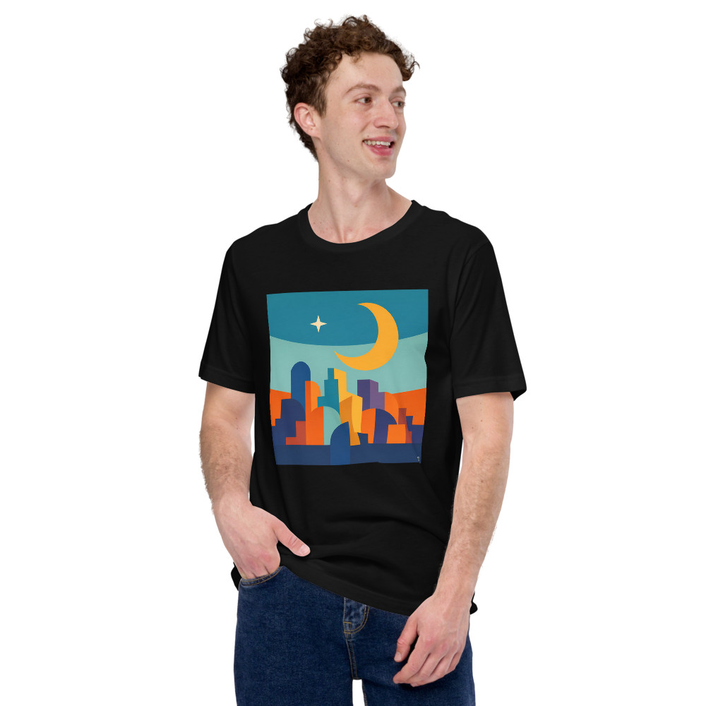 Crescent Moon Geometric Cityscape