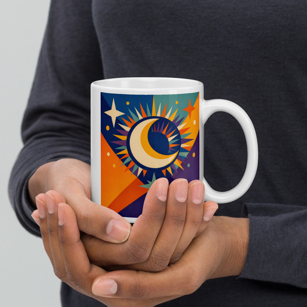 Geometric Crescent Moon with Colourful Starburst
