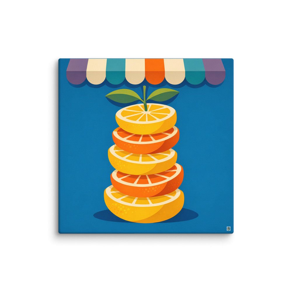 Stacked Citrus Slices Under Market Awning — Canvas Print
