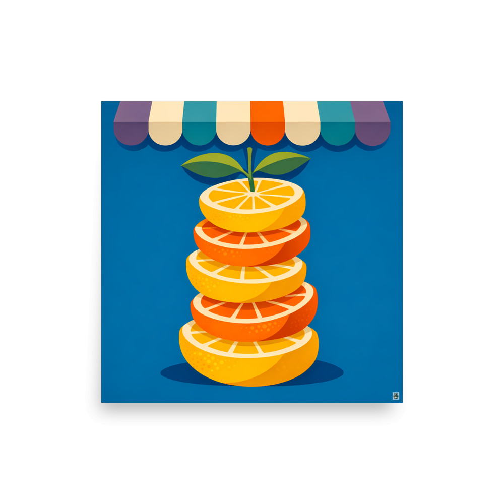 Stacked Citrus Slices Under Market Awning — Art Print