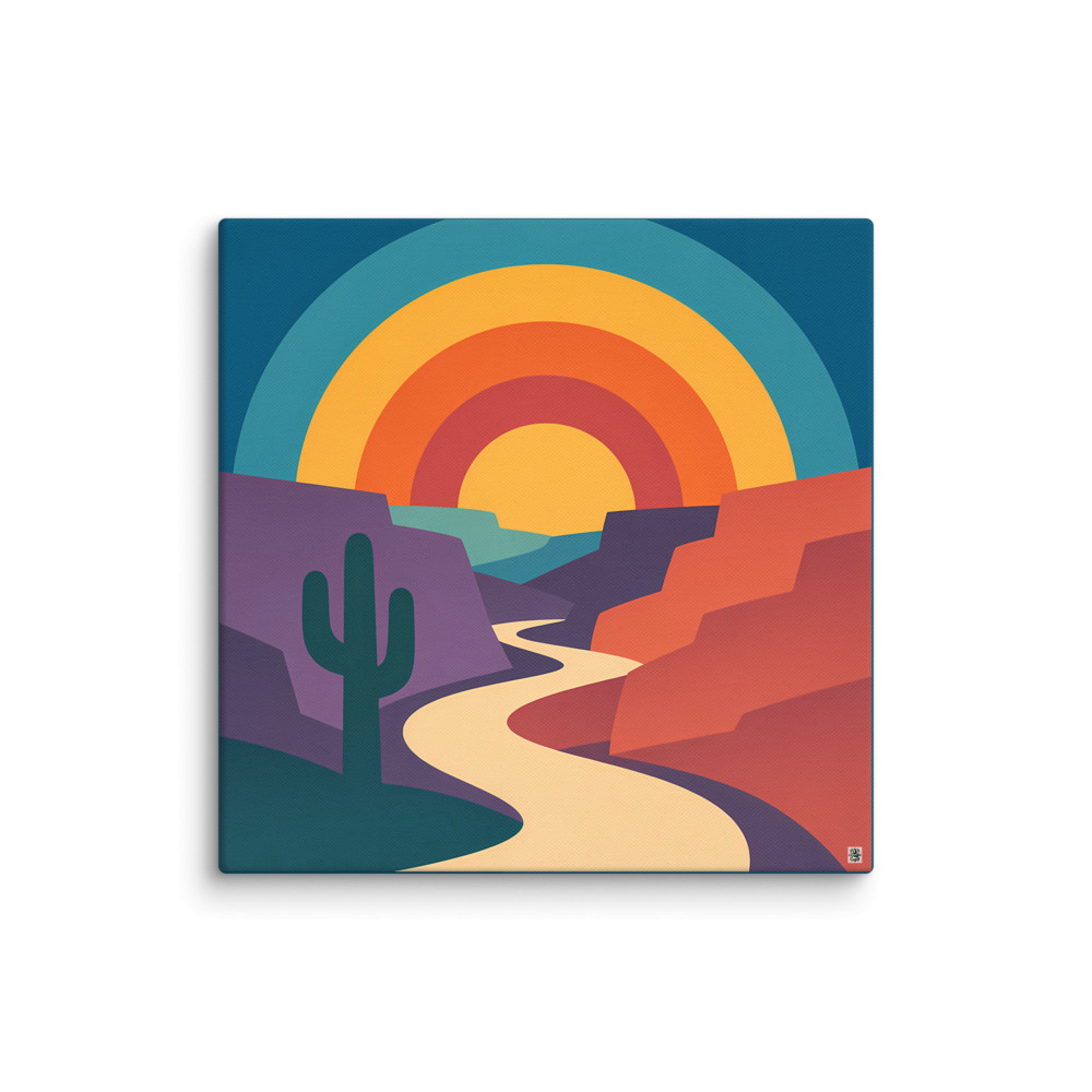 Desert Canyon Sunset Arch with Cactus — Canvas Print