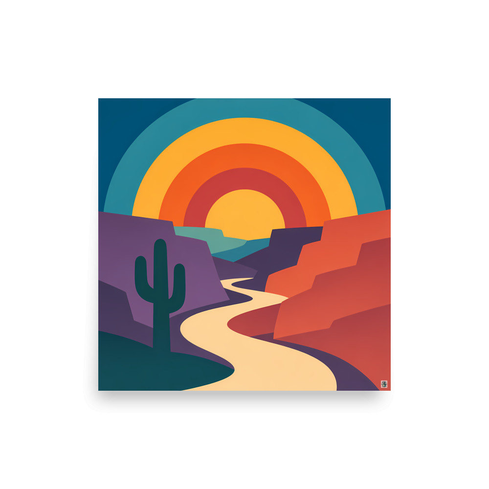 Desert Canyon Sunset Arch with Cactus — Art Print