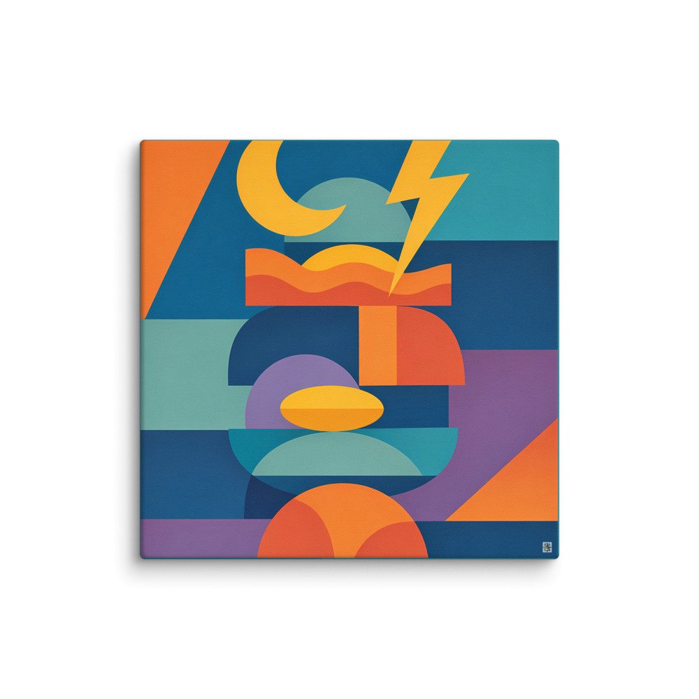 Geometric Moon Lightning and Wave Shape Stack — Canvas Print