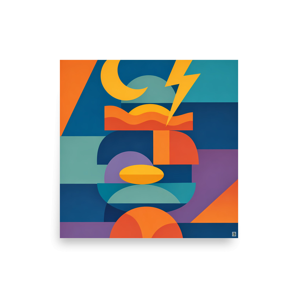 Geometric Moon Lightning and Wave Shape Stack — Art Print
