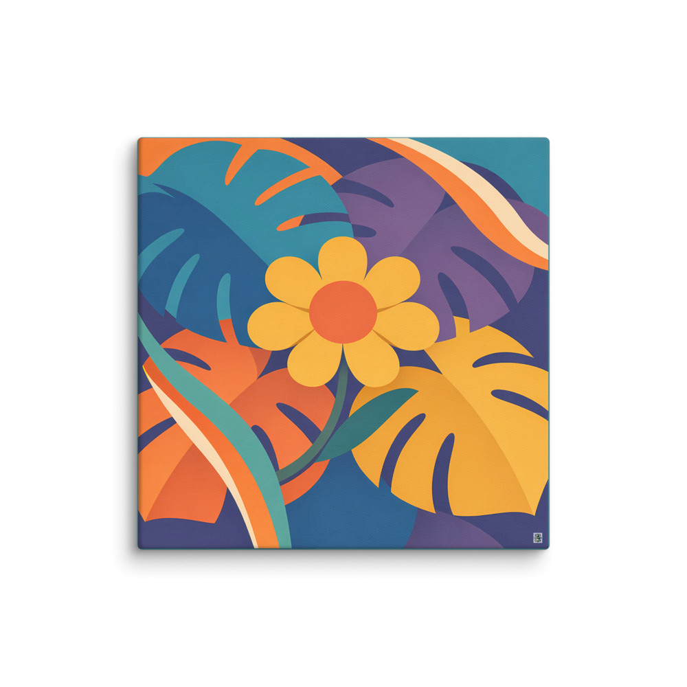 Bold Geometric Flower with Tropical Leaves — Canvas Print