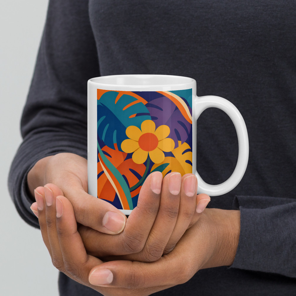 Bold Geometric Flower with Tropical Leaves
