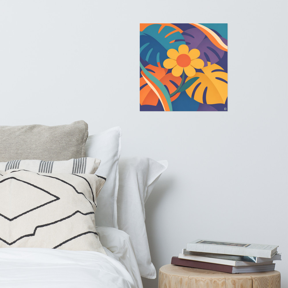 Bold Geometric Flower with Tropical Leaves