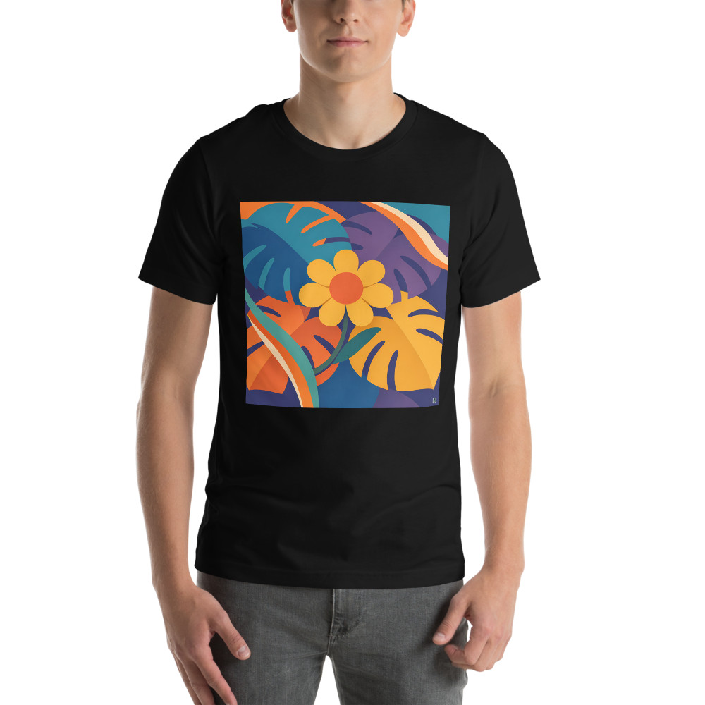 Bold Geometric Flower with Tropical Leaves