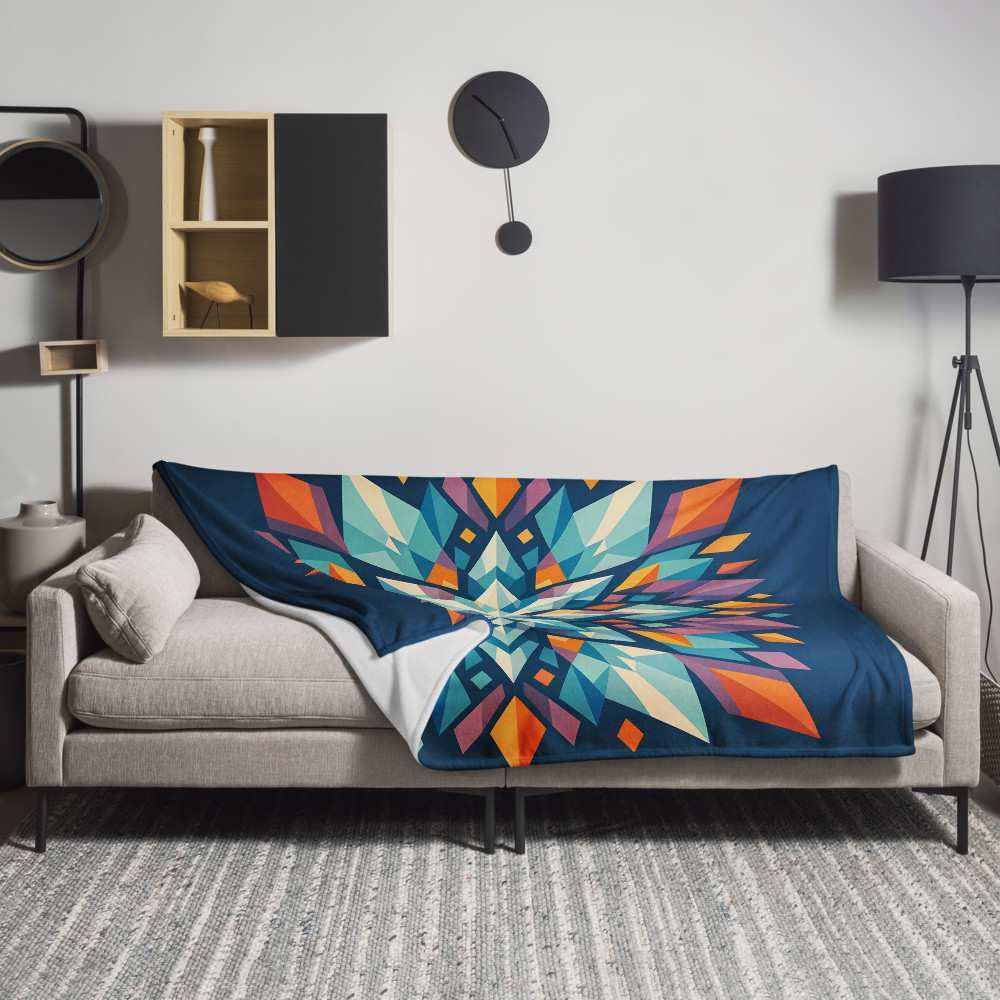 Colourful Geometric Snowflake Mandala on Navy