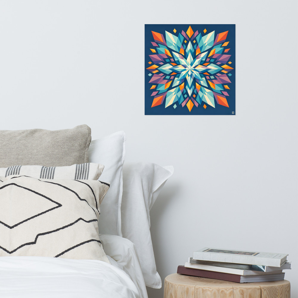 Colourful Geometric Snowflake Mandala on Navy