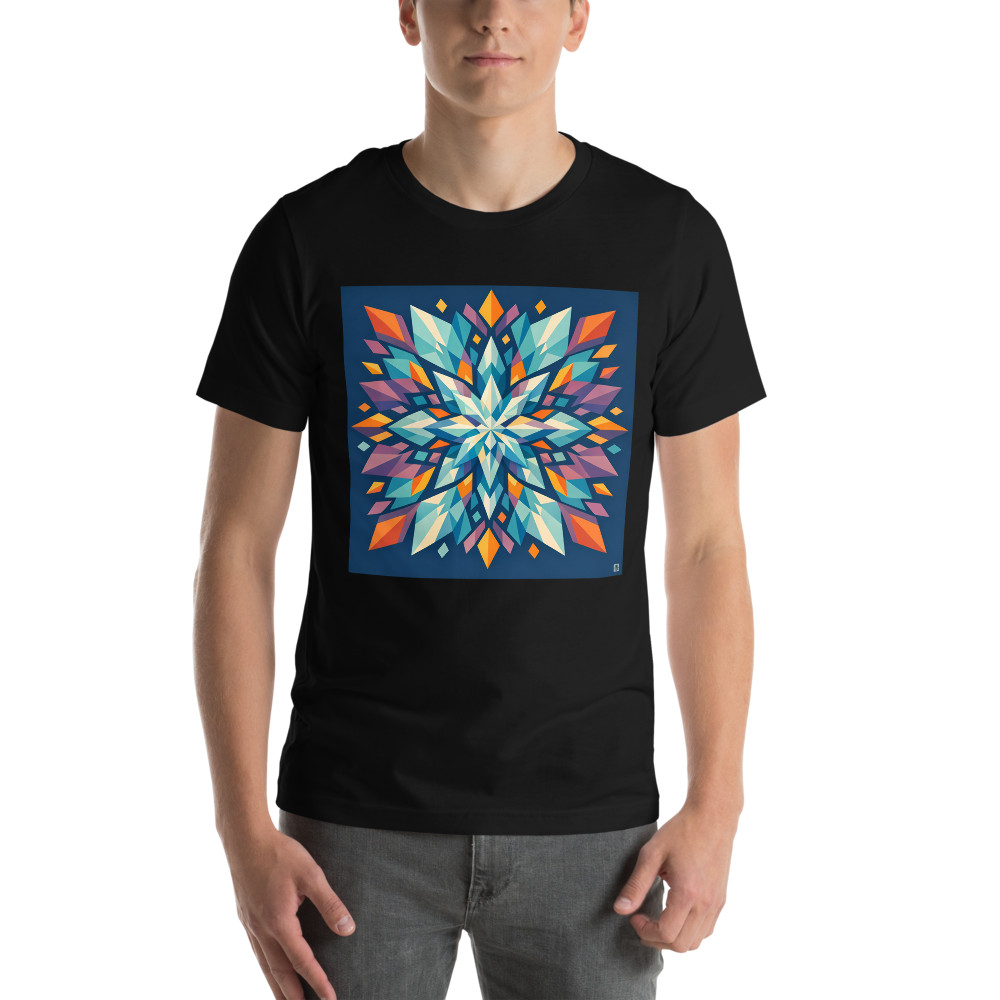 Colourful Geometric Snowflake Mandala on Navy
