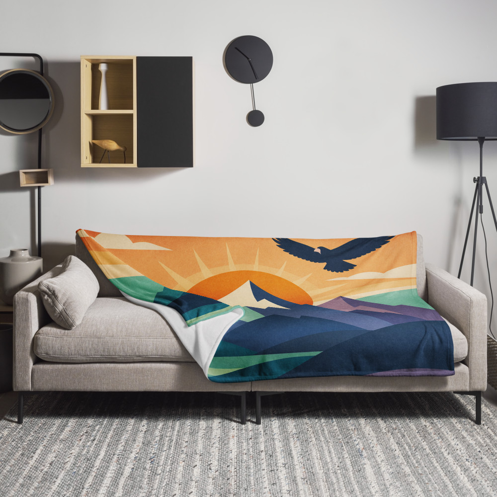 Geometric Mountain Sunrise with Soaring Eagle