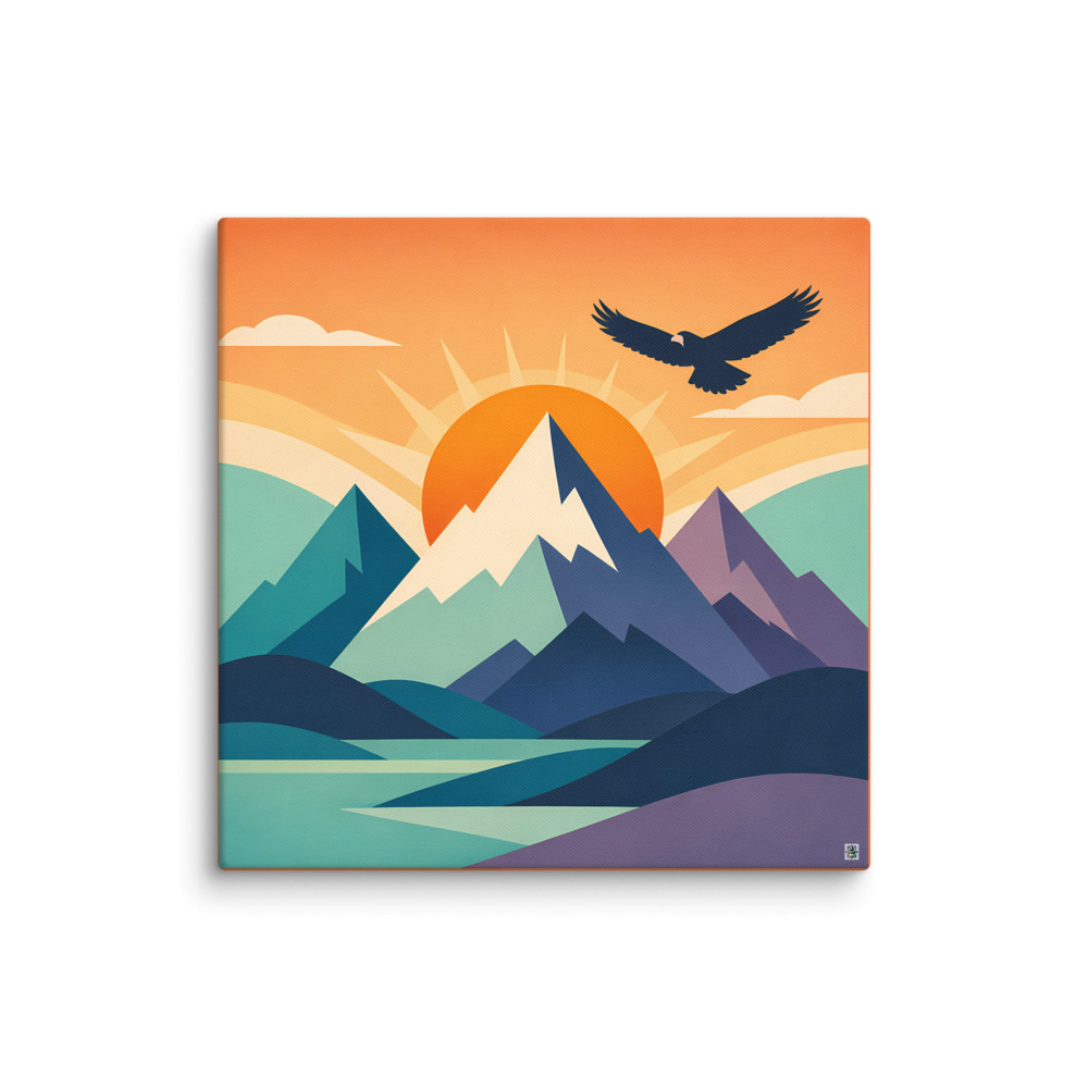 Geometric Mountain Sunrise with Soaring Eagle — Canvas Print