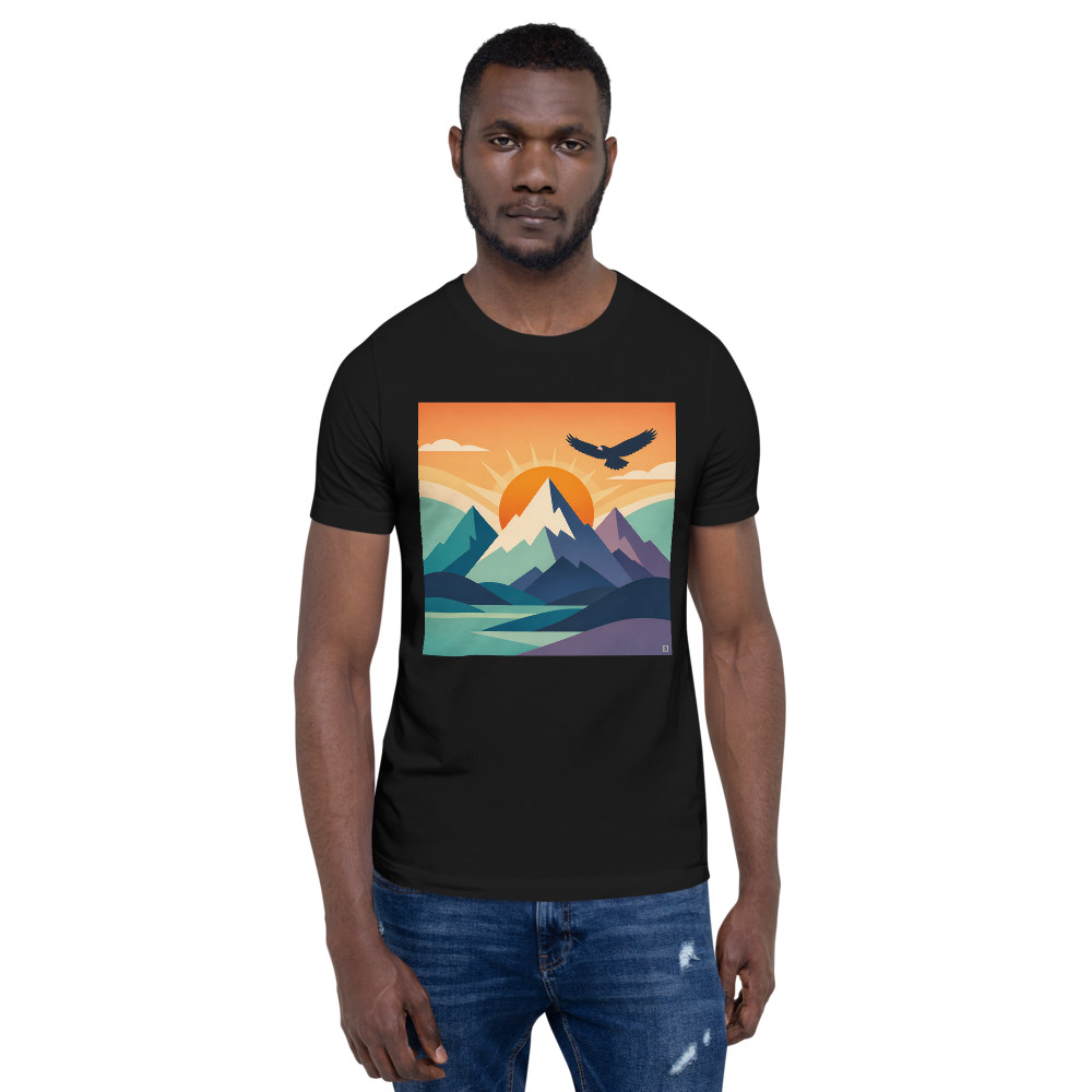 Geometric Mountain Sunrise with Soaring Eagle