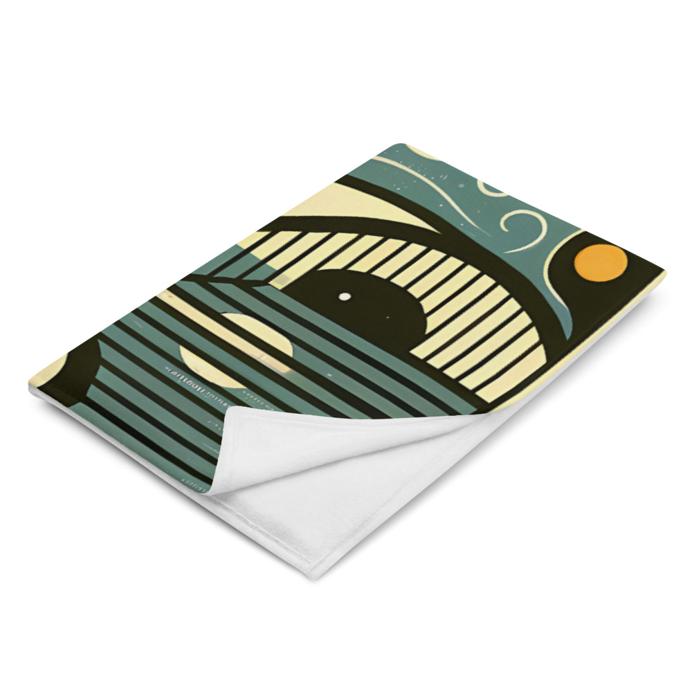 Retro Space Abstract with Planets and Wavy Stripes