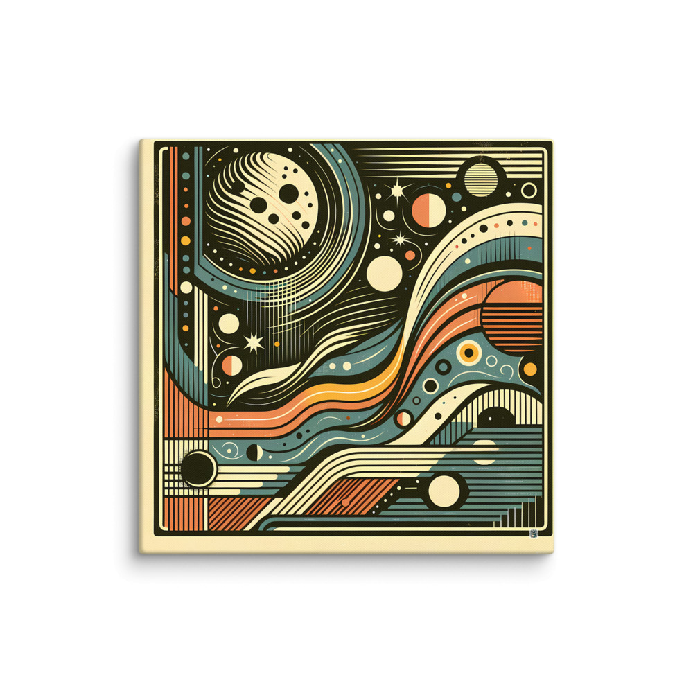 Retro Space Abstract with Planets and Wavy Stripes — Canvas Print