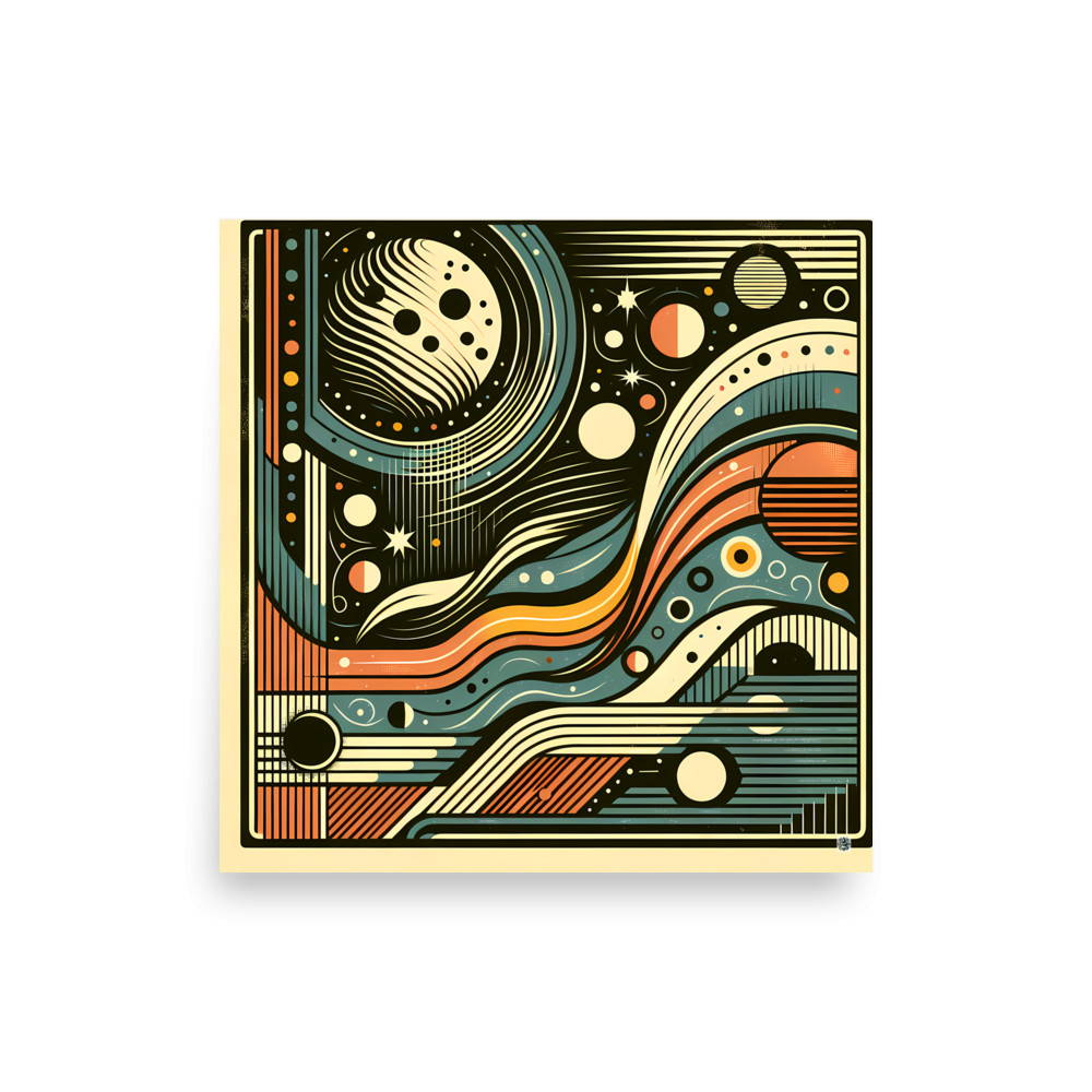 Retro Space Abstract with Planets and Wavy Stripes — Art Print