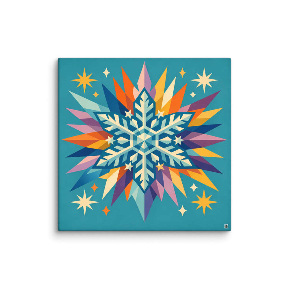 Colourful Geometric Snowflake with Starbursts — Canvas Print
