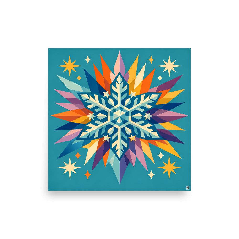 Colourful Geometric Snowflake with Starbursts — Art Print