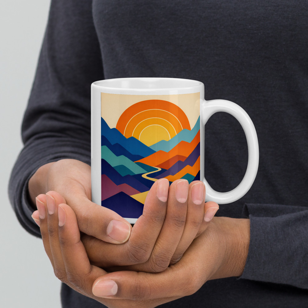 Layered Mountain Sunset with Winding River