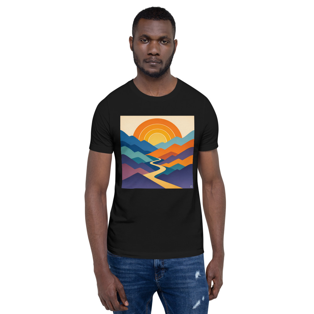 Layered Mountain Sunset with Winding River