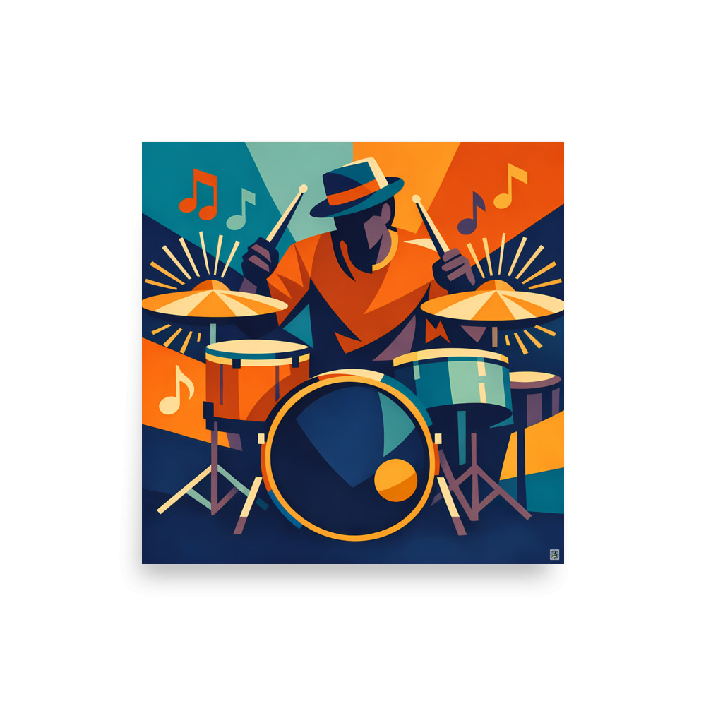Geometric Drummer in Festival Colour Shapes — Art Print
